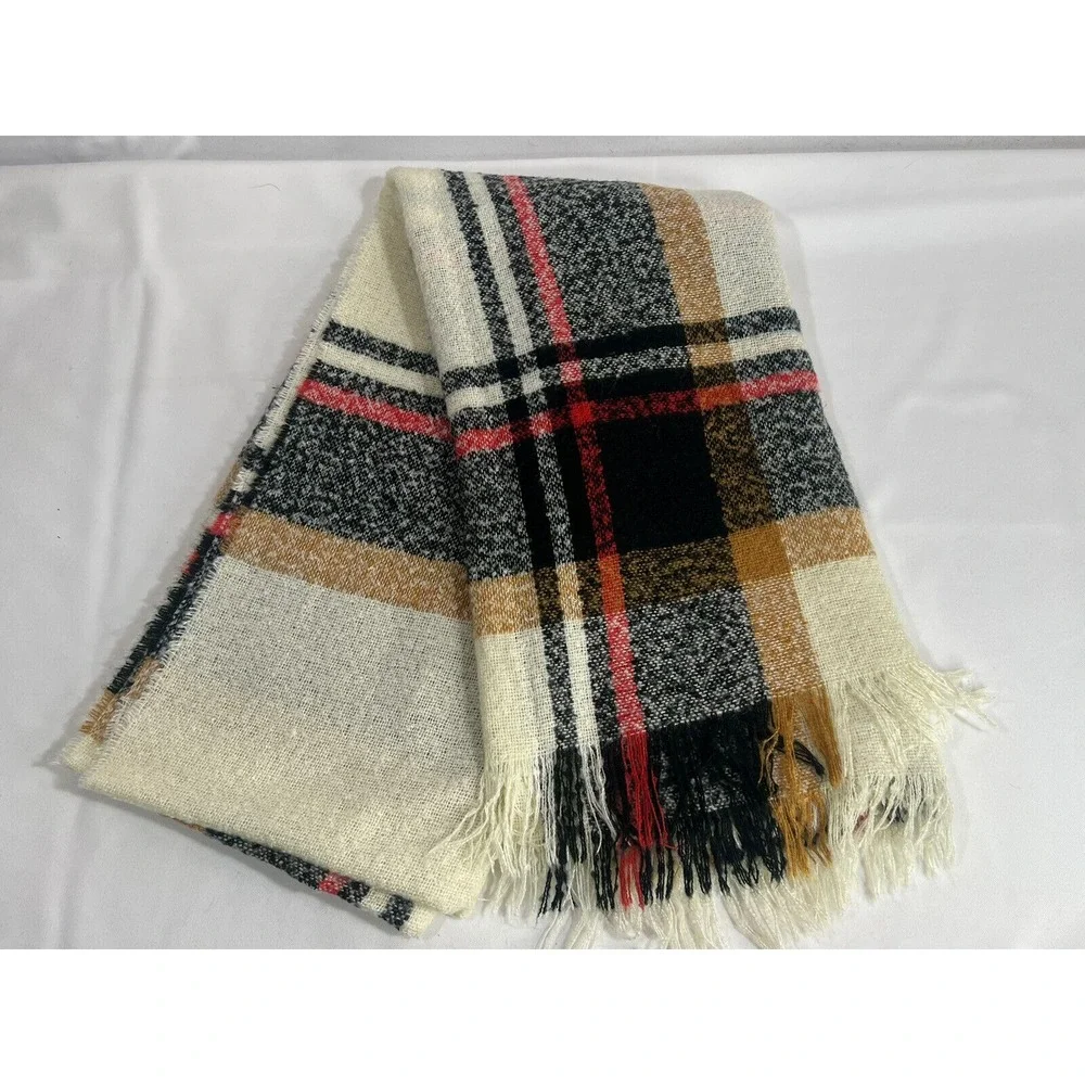 Abercrombie Plaid Poncho Womens Woven Fringe Cozy Boho‎ Cottagecore Wrap